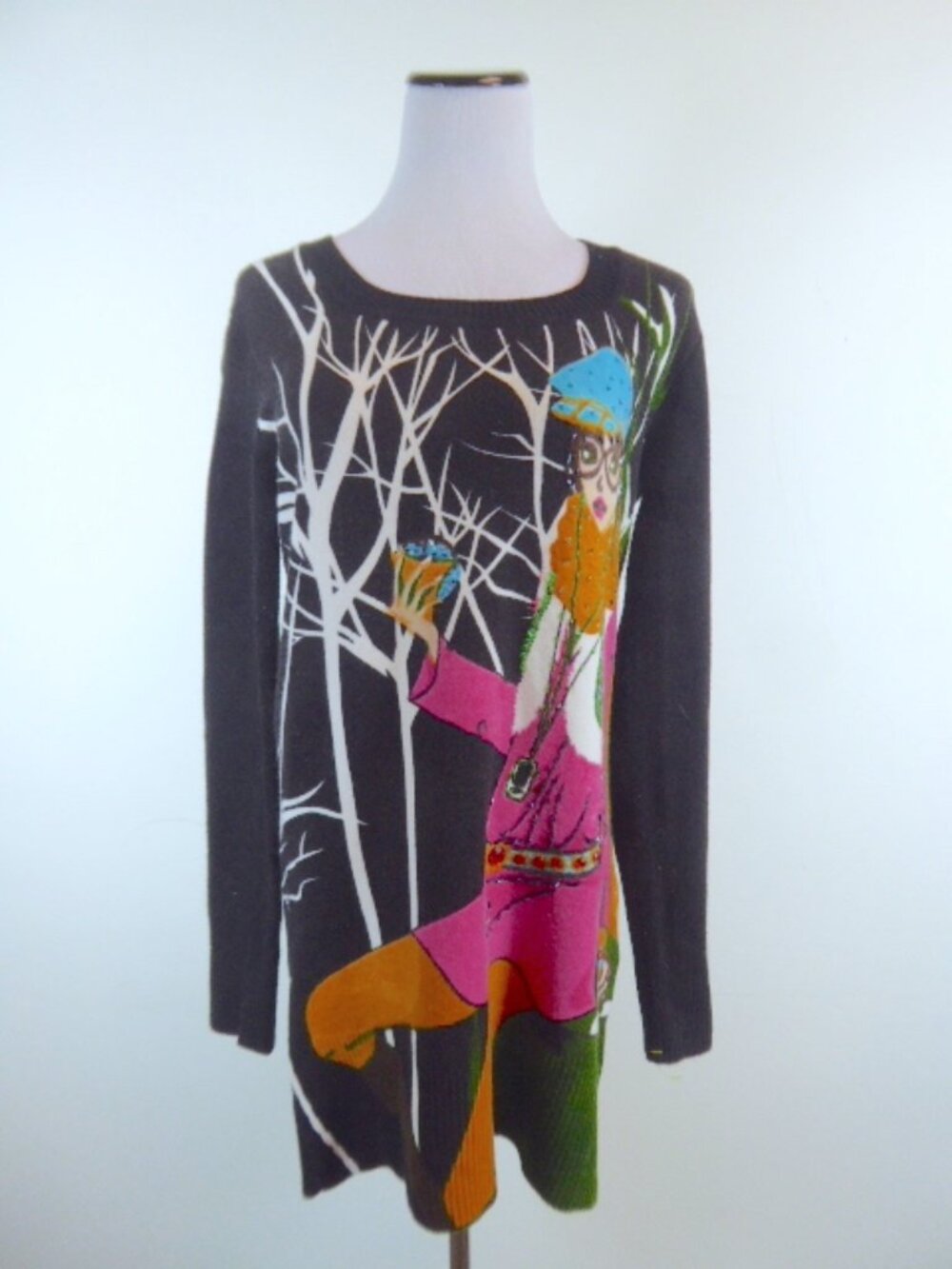 CUSTO BARCELONA tunic knit SWEATER top boho hippie mini dress sequins vintage M